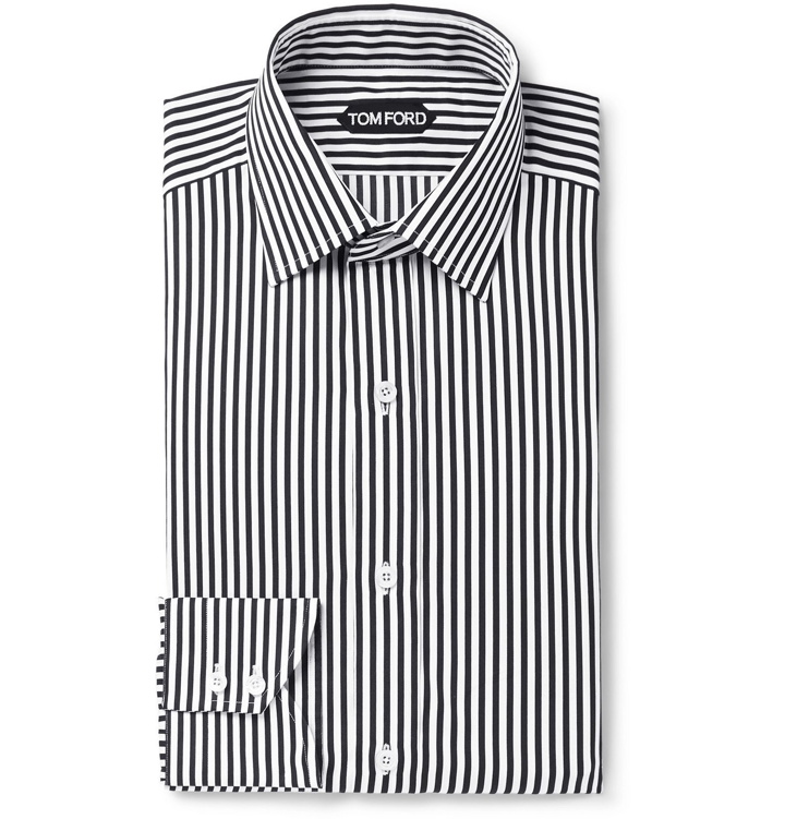 Photo: TOM FORD - White Slim-Fit Striped Cotton and Lyocell-Blend Shirt - Blue