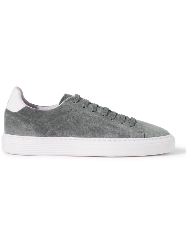 Photo: BRUNELLO CUCINELLI - Leather-Trimmed Suede Sneakers - Gray