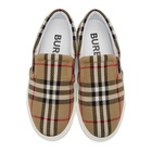 Burberry Beige Check Bio-Based Sole Latticed Slip-On Sneakers