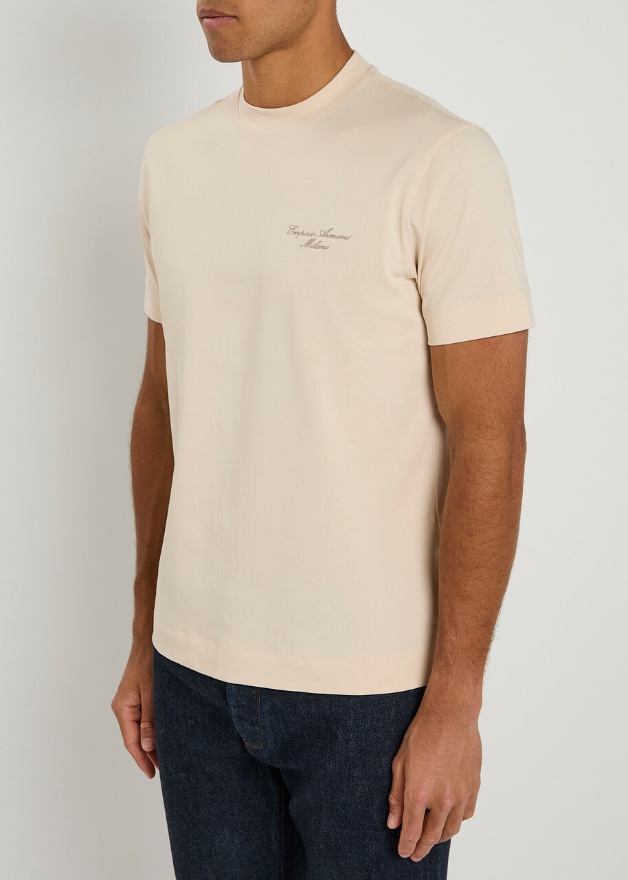 Emporio Armani Logo-embroidered Cotton T-shirt Cream