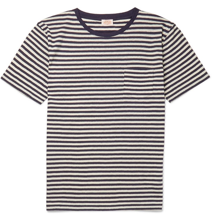 Photo: Armor Lux - Héritage Striped Cotton and Linen-Blend T-Shirt - Navy