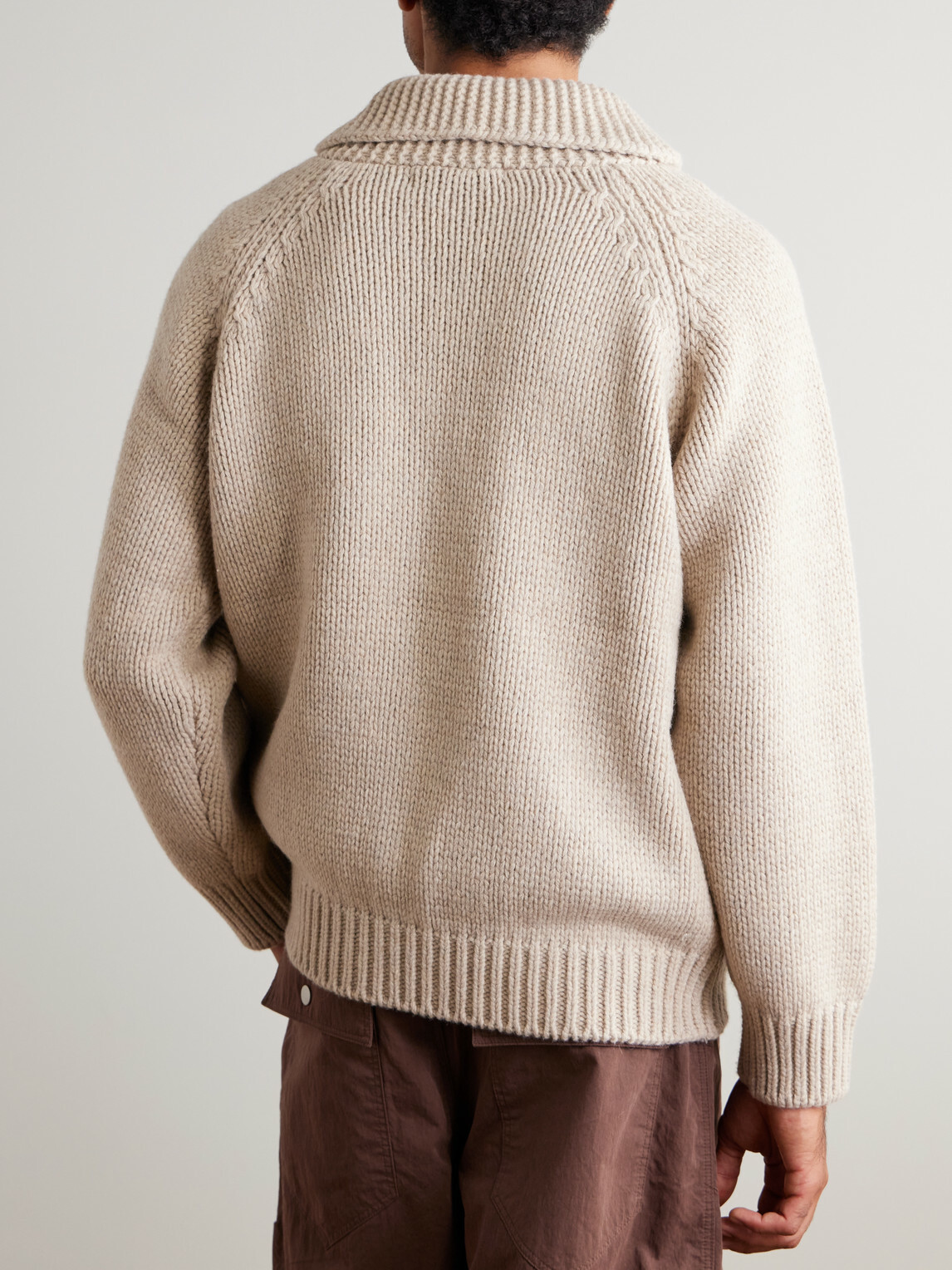 FrizmWORKS - Shawl-Collar Wool-Blend Zip-Up Cardigan - Neutrals