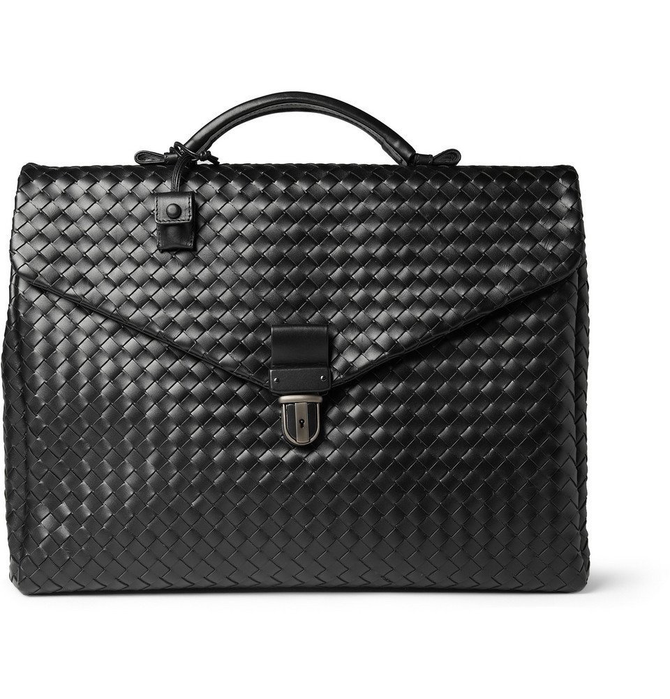 Bottega Veneta Men's Intrecciato Medium Leather Document Case - Black - Pouches