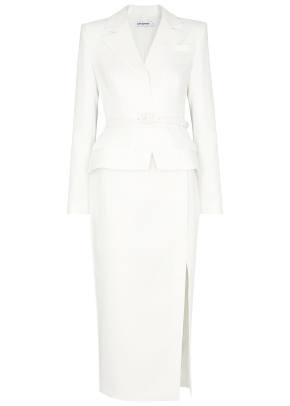 Photo: Self-portrait Belted Blazer Midi Dress White