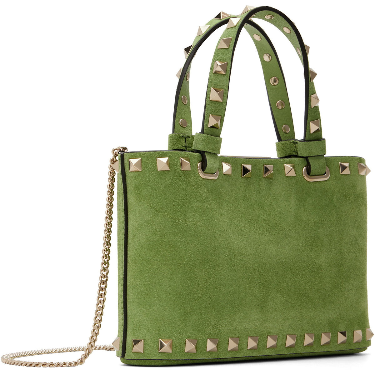 Valentino Garavani Green Rockstud Mini Suede Shopping Tote