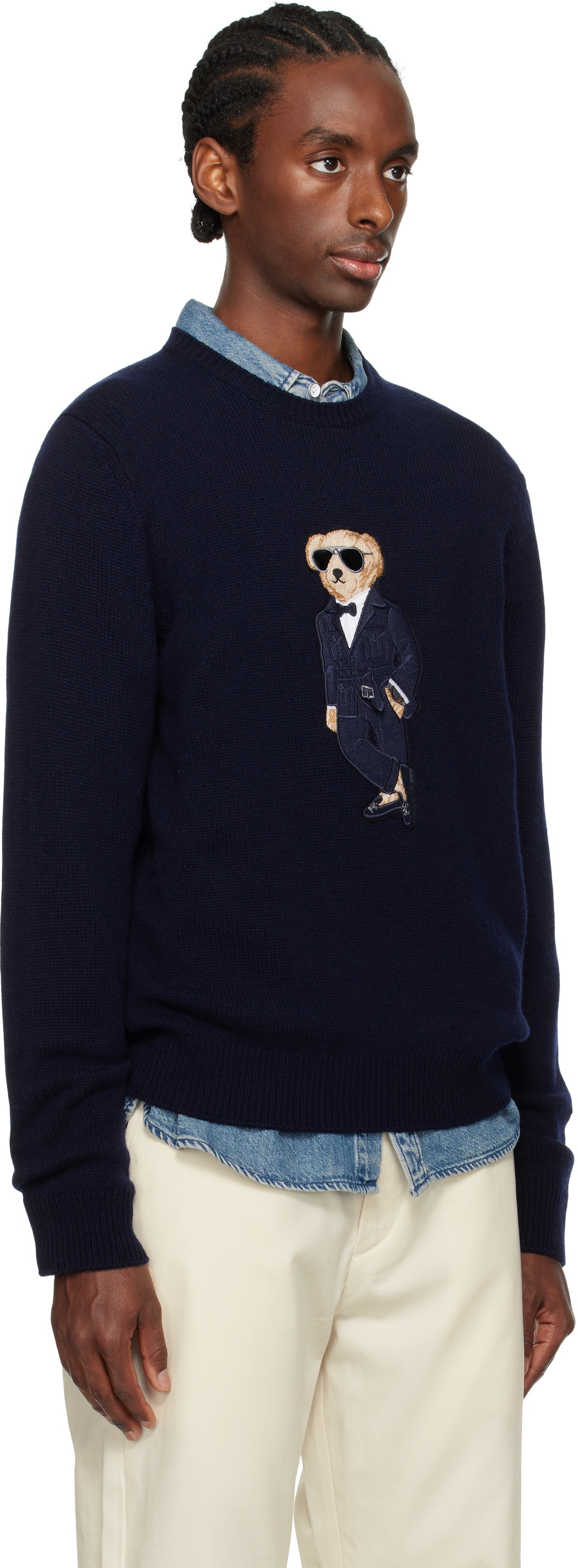 Ralph Lauren Purple Label Navy Polo Bear Cashmere Sweater Ralph