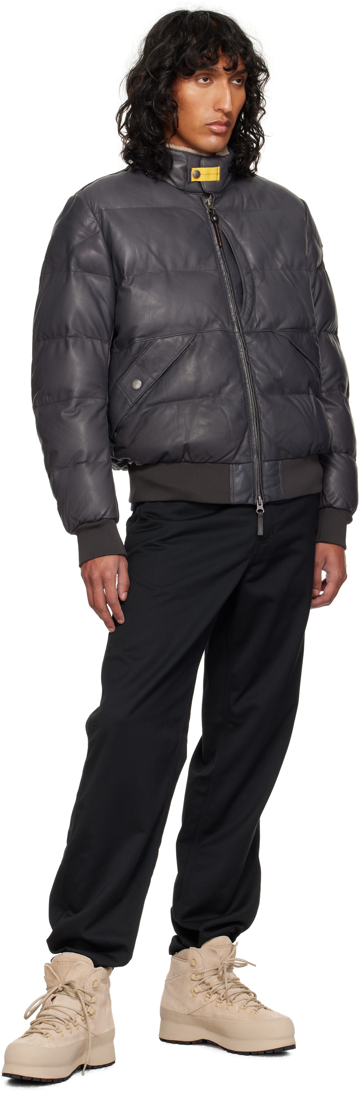 Parajumpers Gray Alf Leather Bomber Jacket