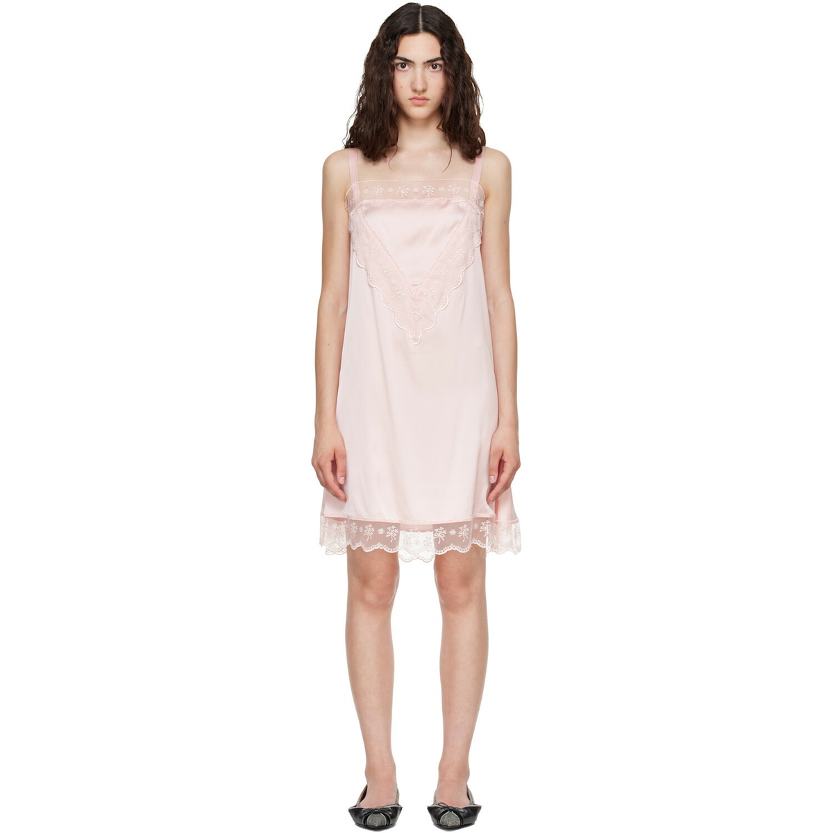 Simone Rocha Pink Square Neck Lace Trim Minidress