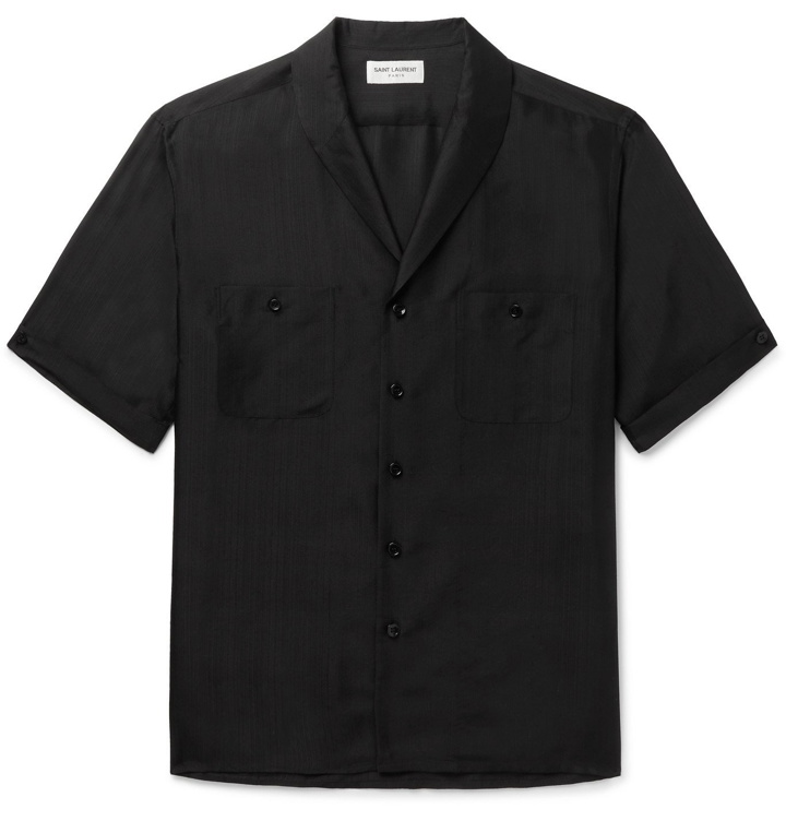 Photo: SAINT LAURENT - Shawl-Collar Textured-Silk Shirt - Black