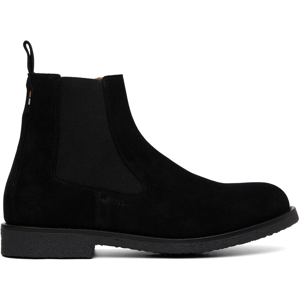 BOSS Black Suede Signature-Stripe Stitching Chelsea Boots