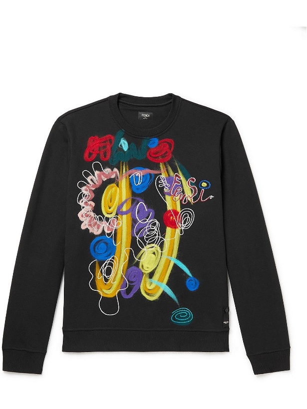 Photo: Fendi - Noel Fielding Embroidered Cotton-Jersey Sweatshirt - Black