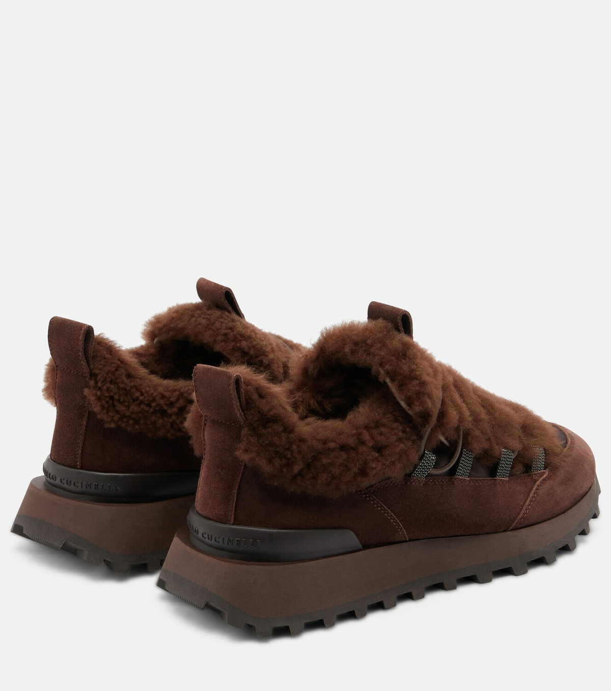 Brunello Cucinelli Monili shearling-trimmed suede sneakers
