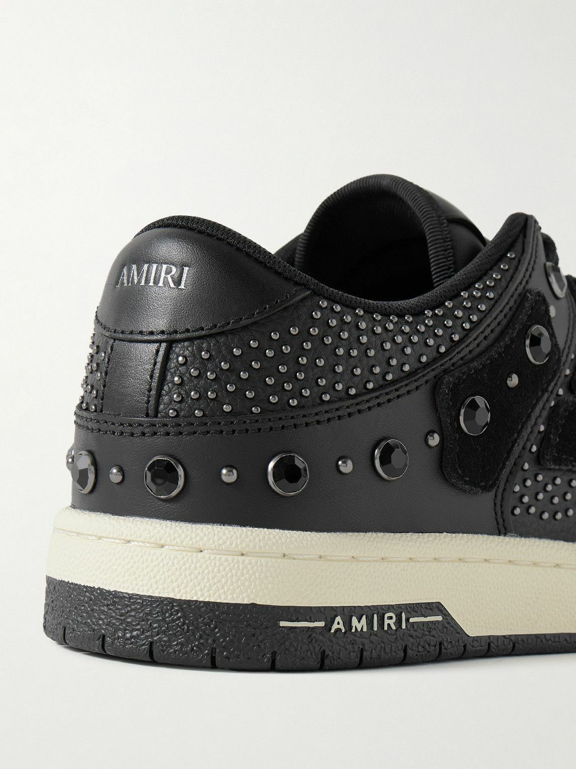 AMIRI - Skel-Top Embellished Appliquéd Leather and Suede Sneakers - Black