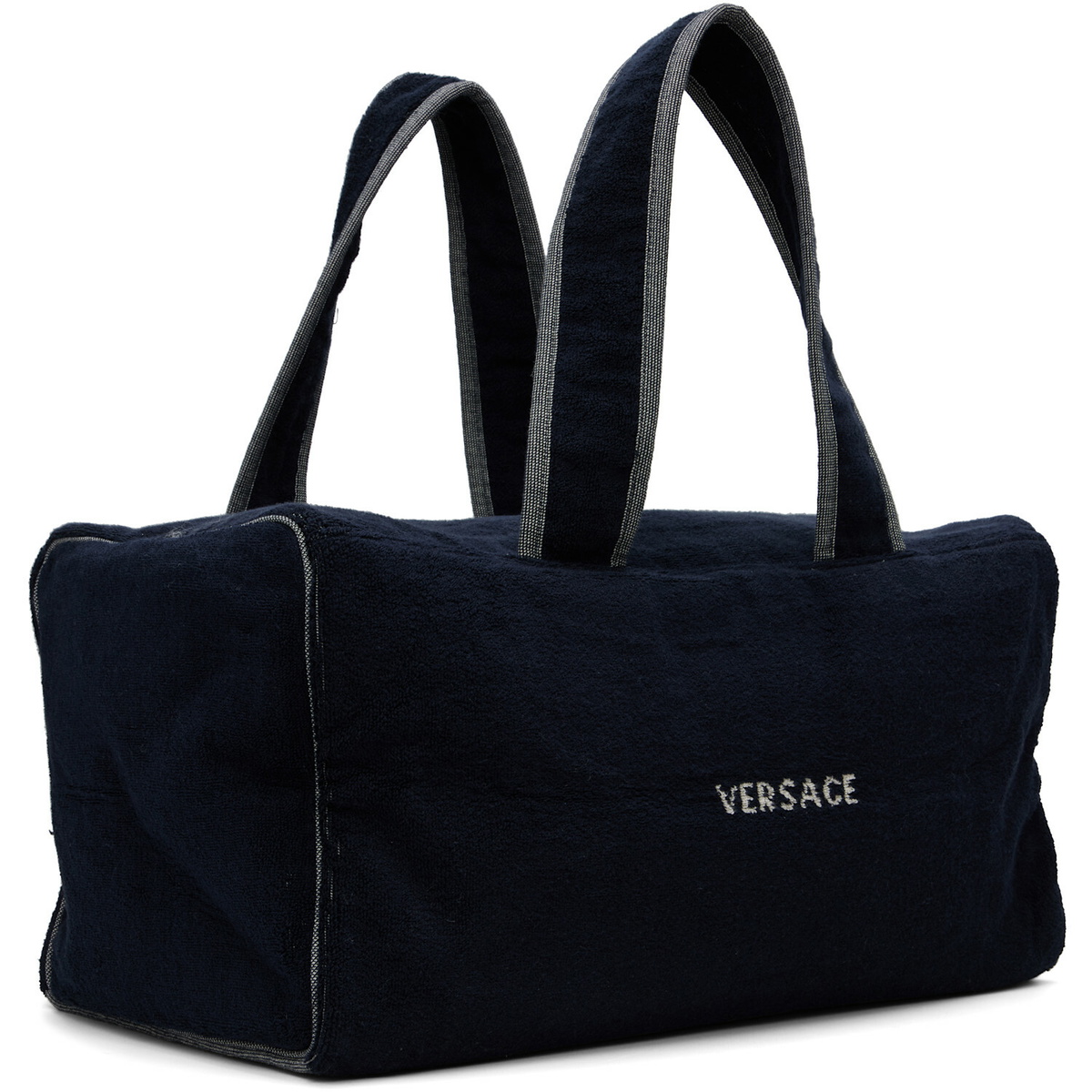 Versace Navy Terry Cloth Jacquard Gym Duffle Bag