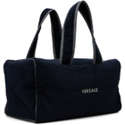 Versace Navy Terry Cloth Jacquard Gym Duffle Bag