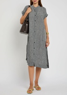 Eileen Fisher Striped Linen Midi Shirt Dress Black And White