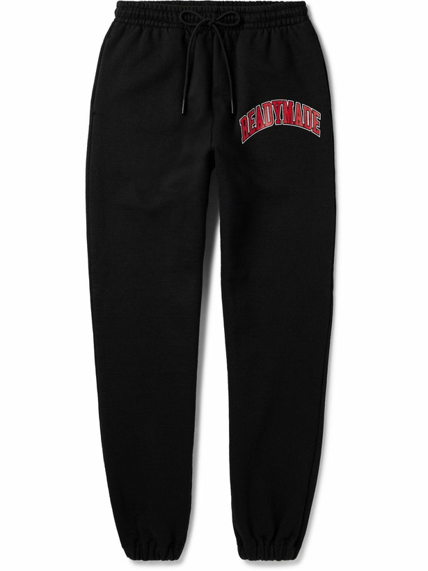 Photo: READYMADE - Tapered Logo-Print Cotton-Blend Jersey Sweatpants - Black