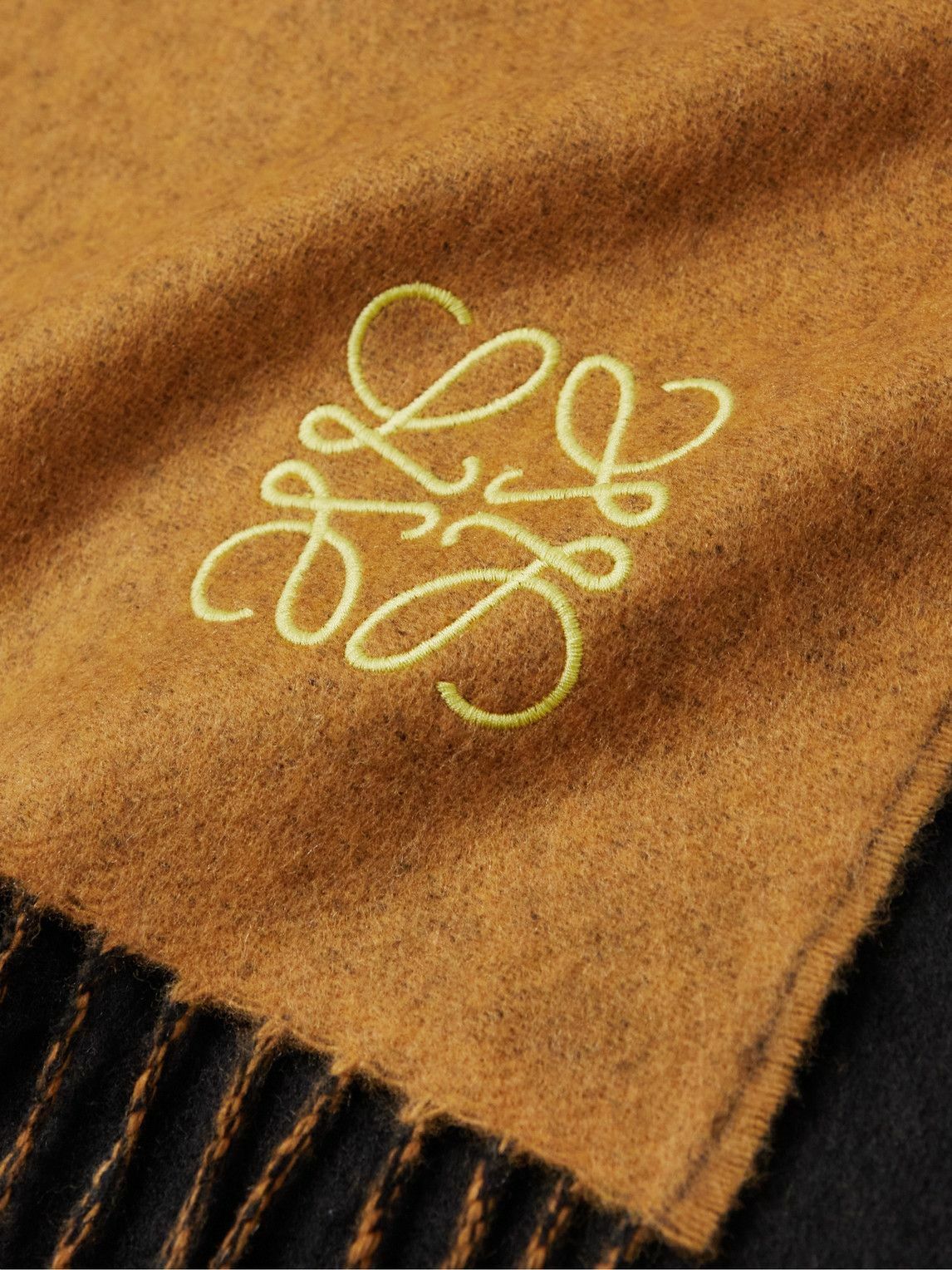 Loewe - Men - logo-embroidered Fringed Wool and Cashmere-Blend Scarf Brown