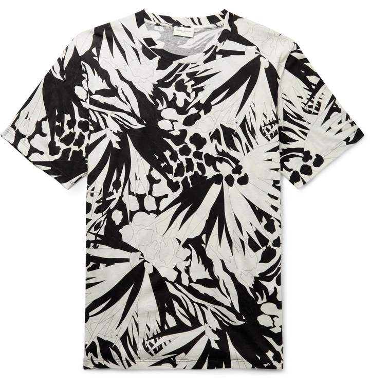 Photo: SAINT LAURENT - Printed Cotton-Jersey T-Shirt - White