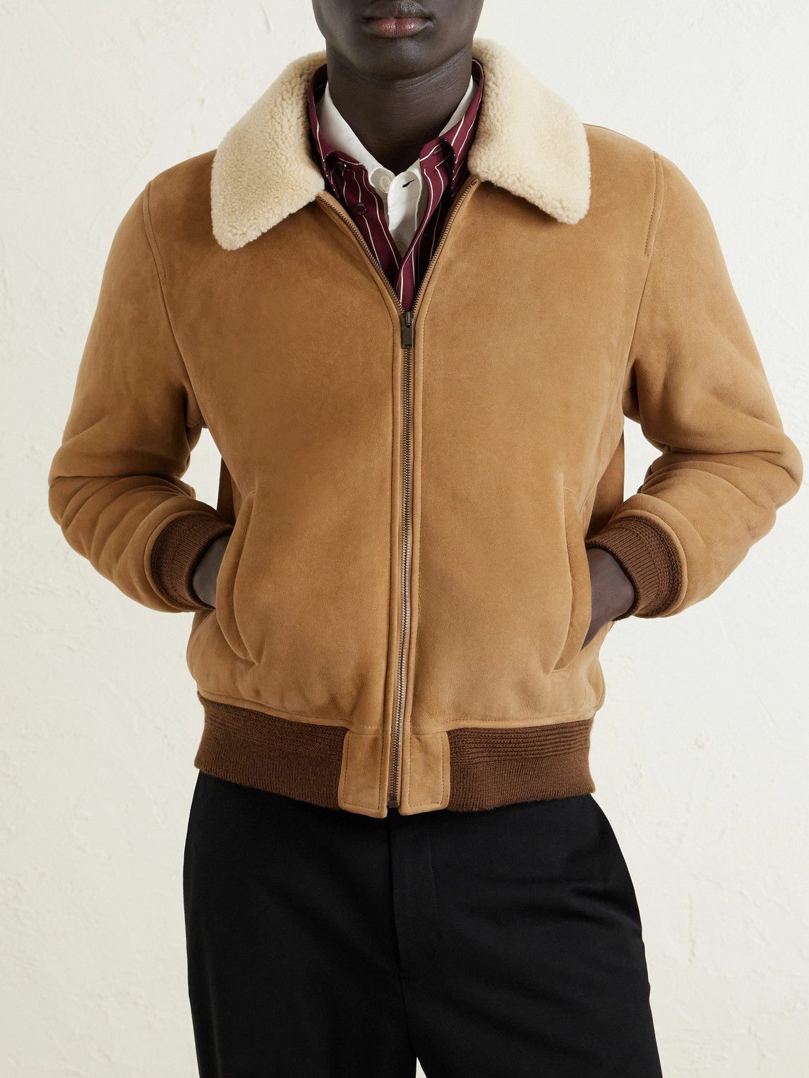 SAINT LAURENT - Shearling Blouson Jacket - Brown