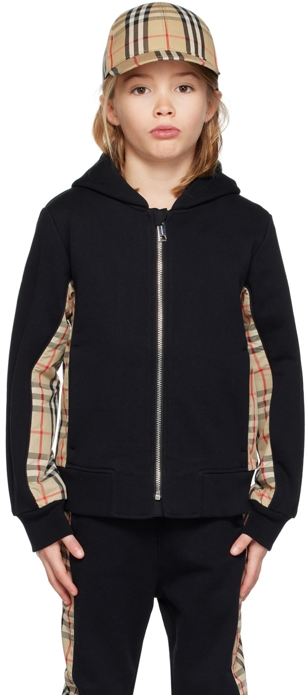 Burberry Kids Black Vintage Check Panel Hoodie