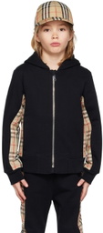Burberry Kids Black Vintage Check Panel Hoodie