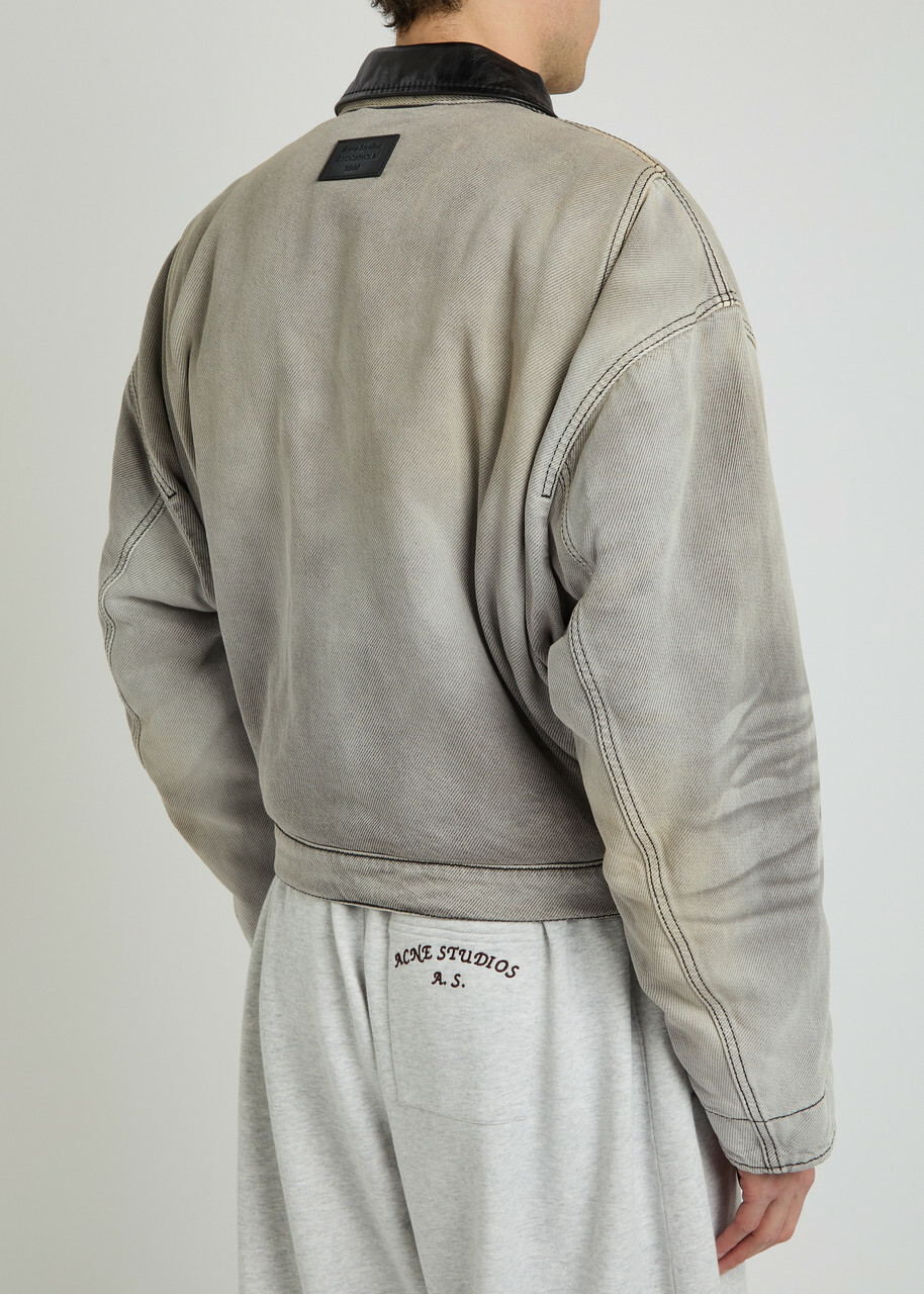 Acne Studios Leather-trim Cotton-twill Jacket White And Black