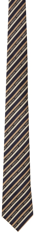 Photo: Versace Black & Beige Logo Regimental Tie