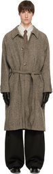 Paul Smith Brown Harris Tweed Herringbone Belted Coat
