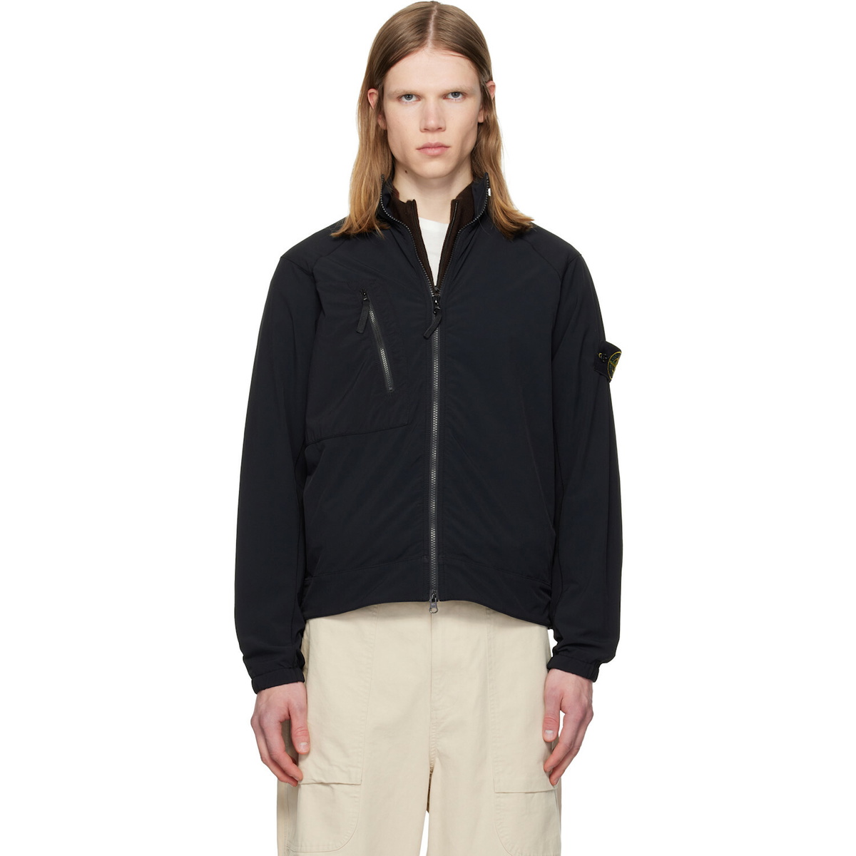 Stone Island Black 1200036 Stretch Nylon Tech Fleece Jacket