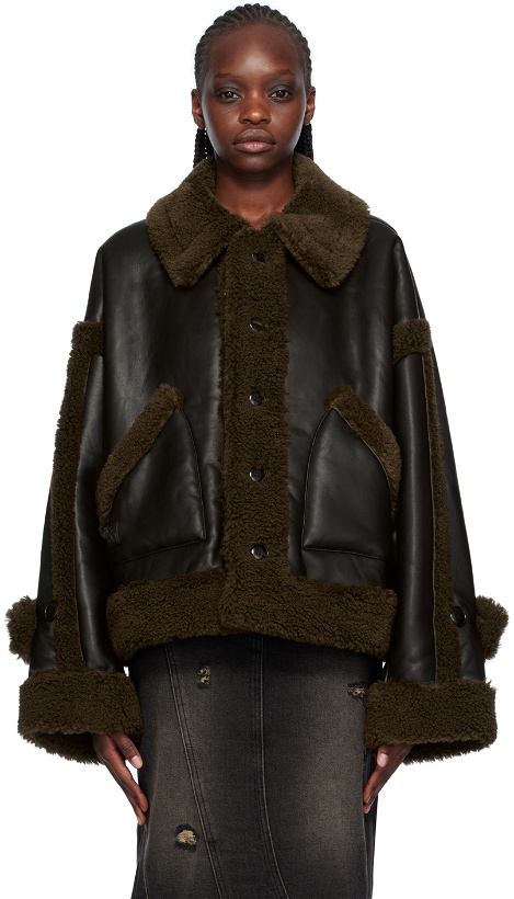 Photo: lesugiatelier Black & Brown Paneled Faux-Shearling Jacket