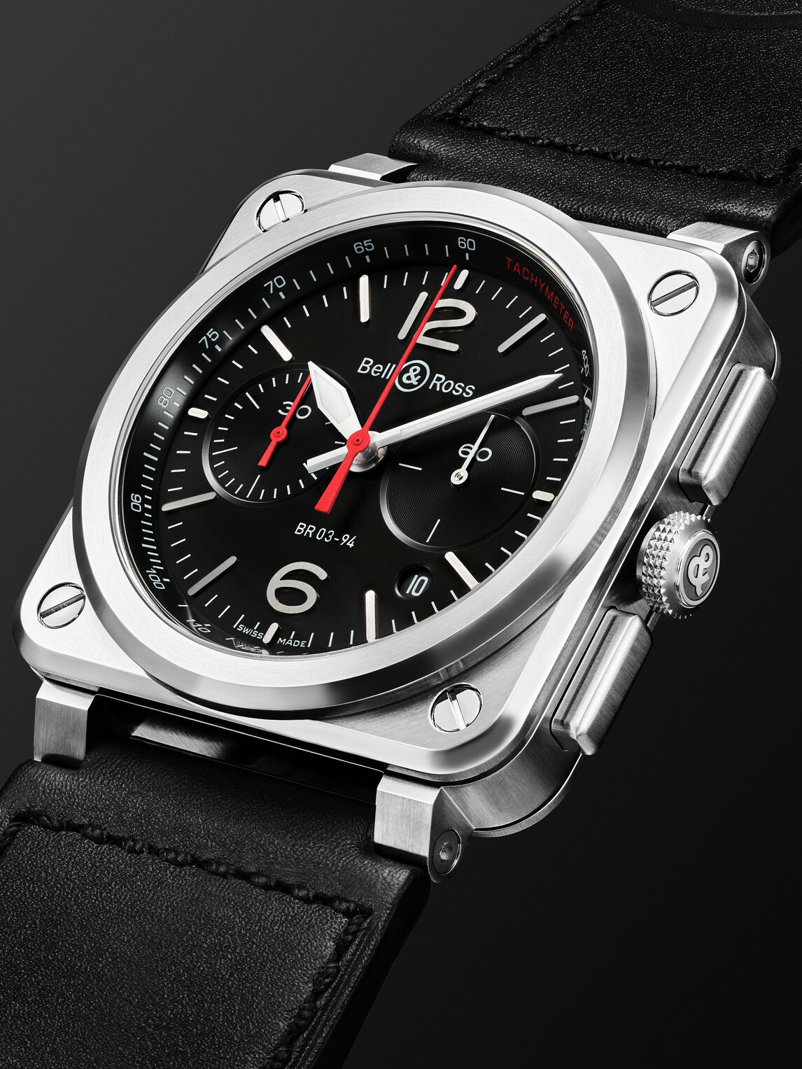 Bell & Ross - BR 03 Automatic Chronograph Stainless Steel Watch, Ref. BR0394-BLC-ST/SCA