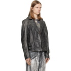 Diesel Gray Treated Leather Biker Jacket