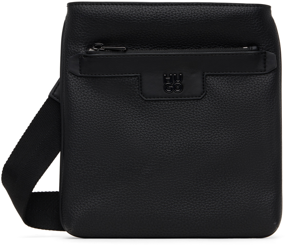Hugo Black Faux-Leather Messenger Bag
