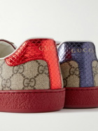 GUCCI - Ace Webbing-Trimmed Monogrammed Coated-Canvas Sneakers - Neutrals