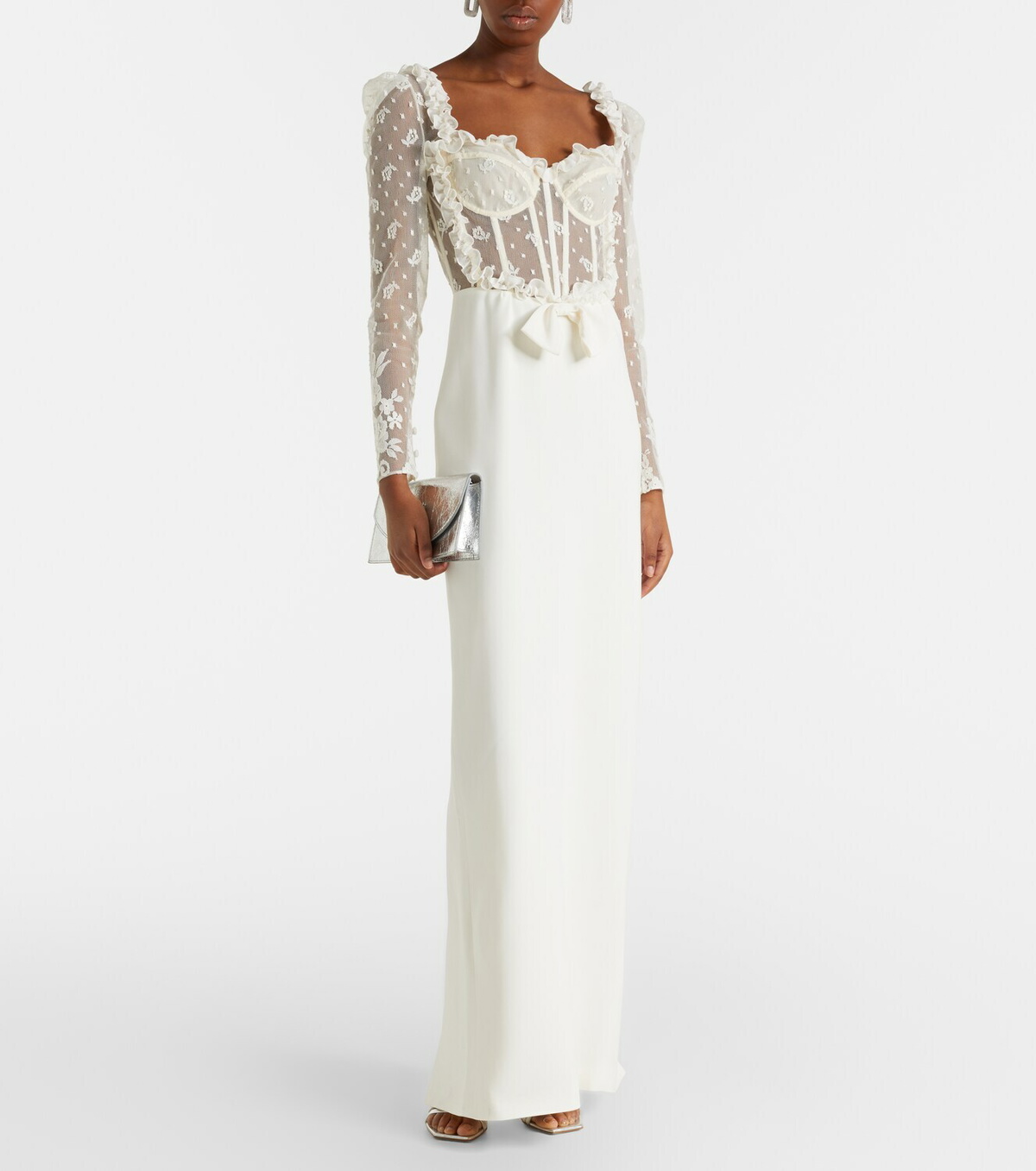Alessandra Rich Bow-detail lace-trimmed cady gown