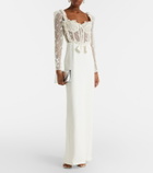Alessandra Rich Bow-detail lace-trimmed cady gown