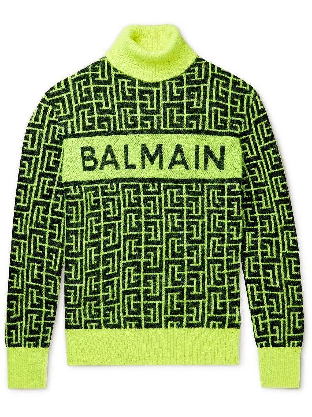 Photo: Balmain - Logo-Intarsia Wool-Blend Rollneck Sweater - Yellow