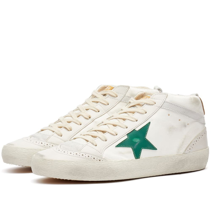 Photo: Golden Goose Women's Mid Star Leather Sneakers in Cream/Milky/Green/Silver