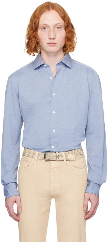 Photo: ZEGNA Blue Spread Collar Shirt