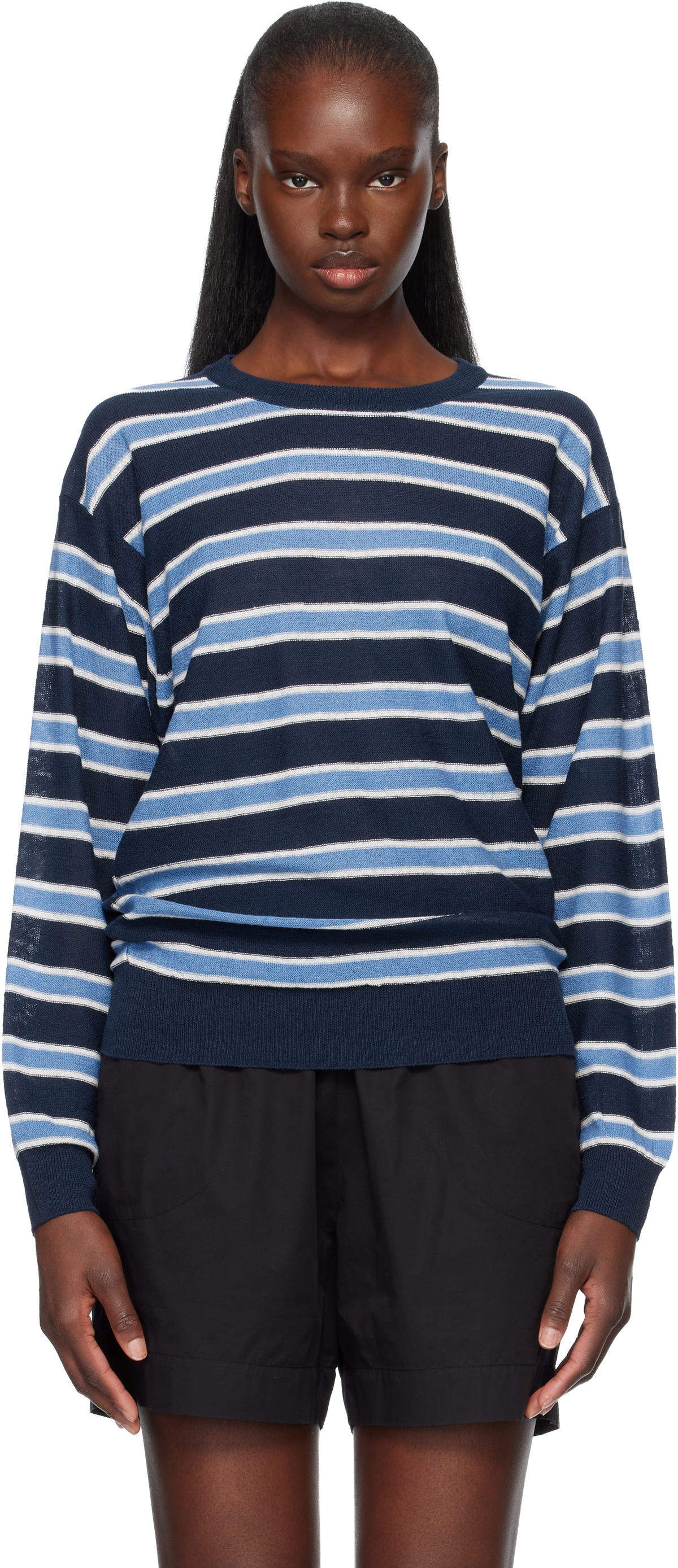 Nothing Written Blue Stripe Round Pullover Sweater