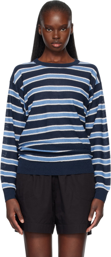 Photo: Nothing Written Blue Stripe Round Pullover Sweater