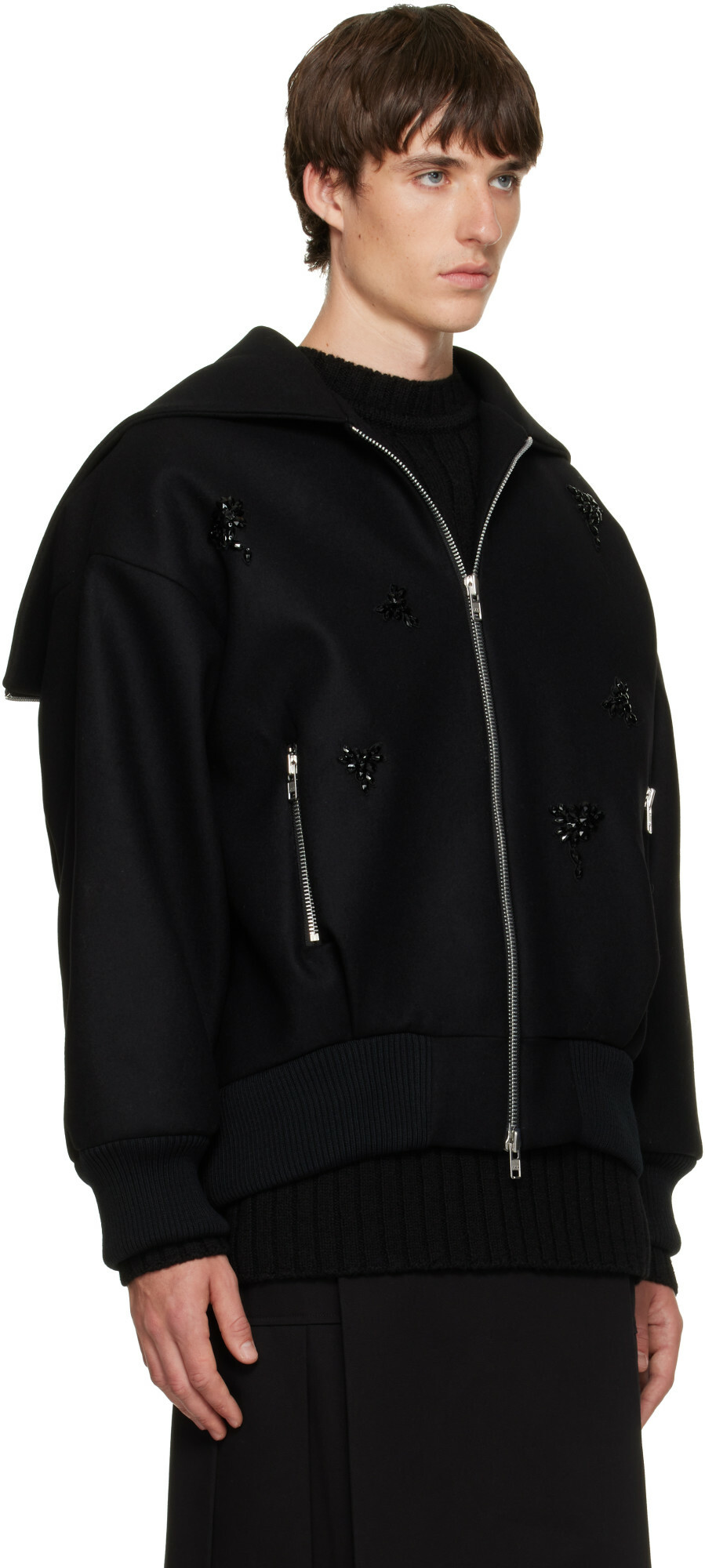 Simone Rocha Black Embellished Oversized Split Hood Jacket