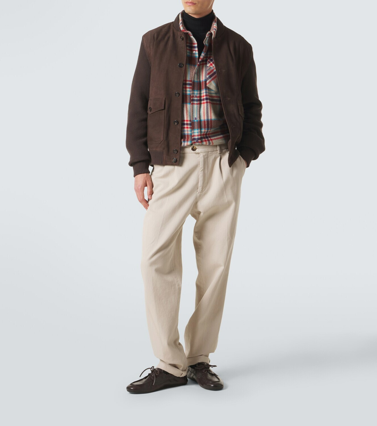 Slowear Cotton-trimmed suede bomber jacket