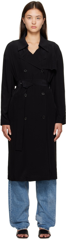 Photo: Theory Black Double-Breasted Trench Coat