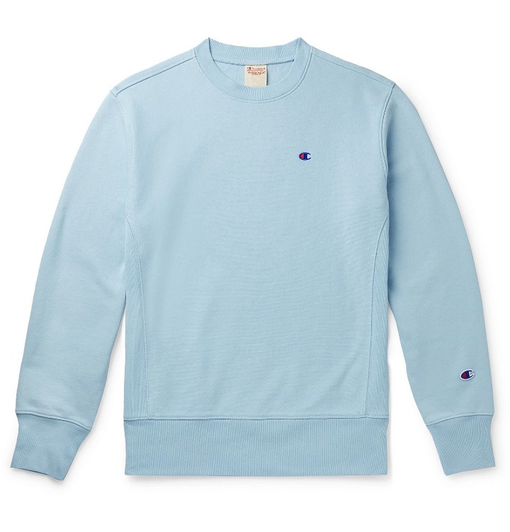Photo: Champion - Logo-Embroidered Fleece-Back Cotton-Blend Jersey Sweatshirt - Blue