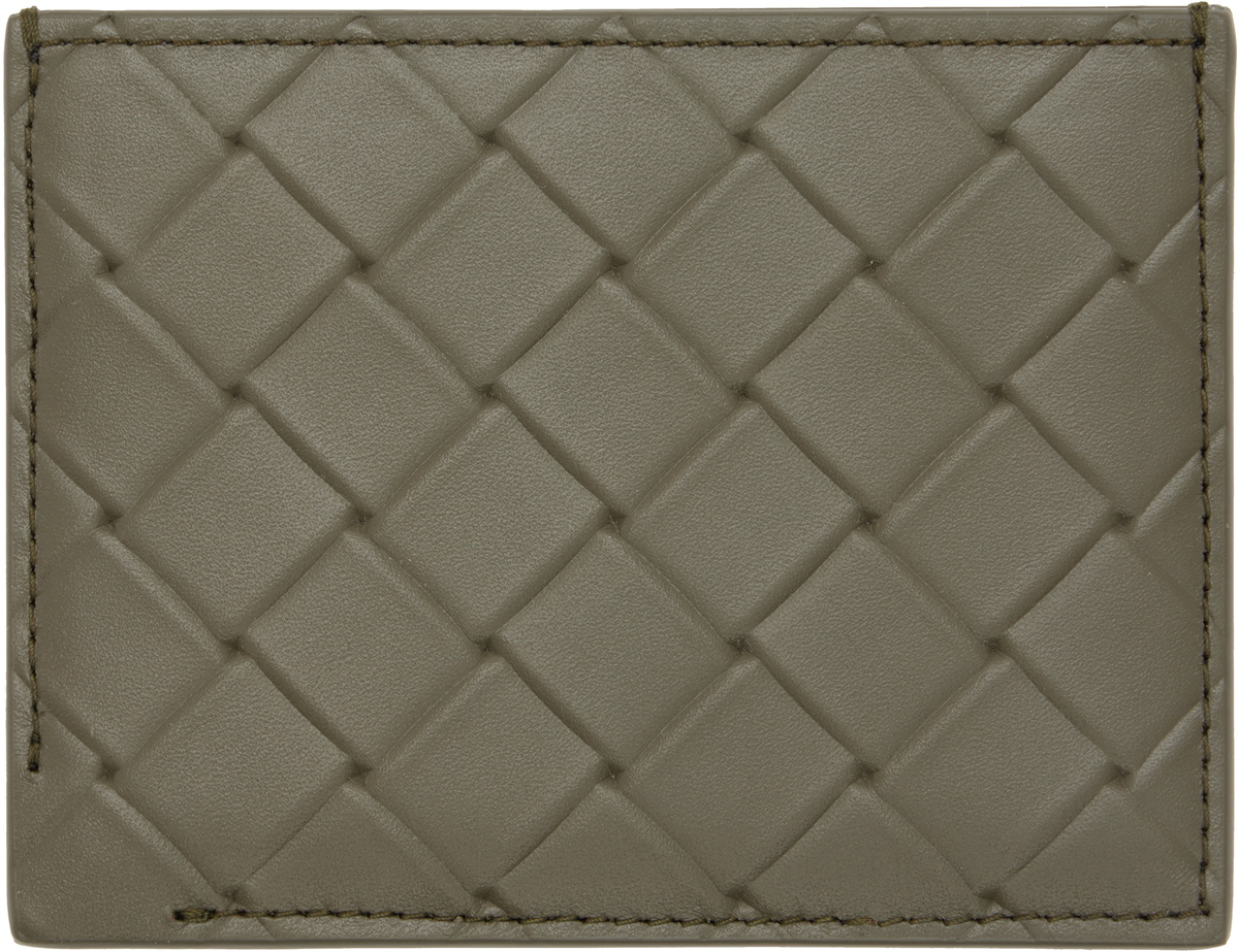 Bottega Veneta Khaki Intrecciato Stamp Credit Card Holder