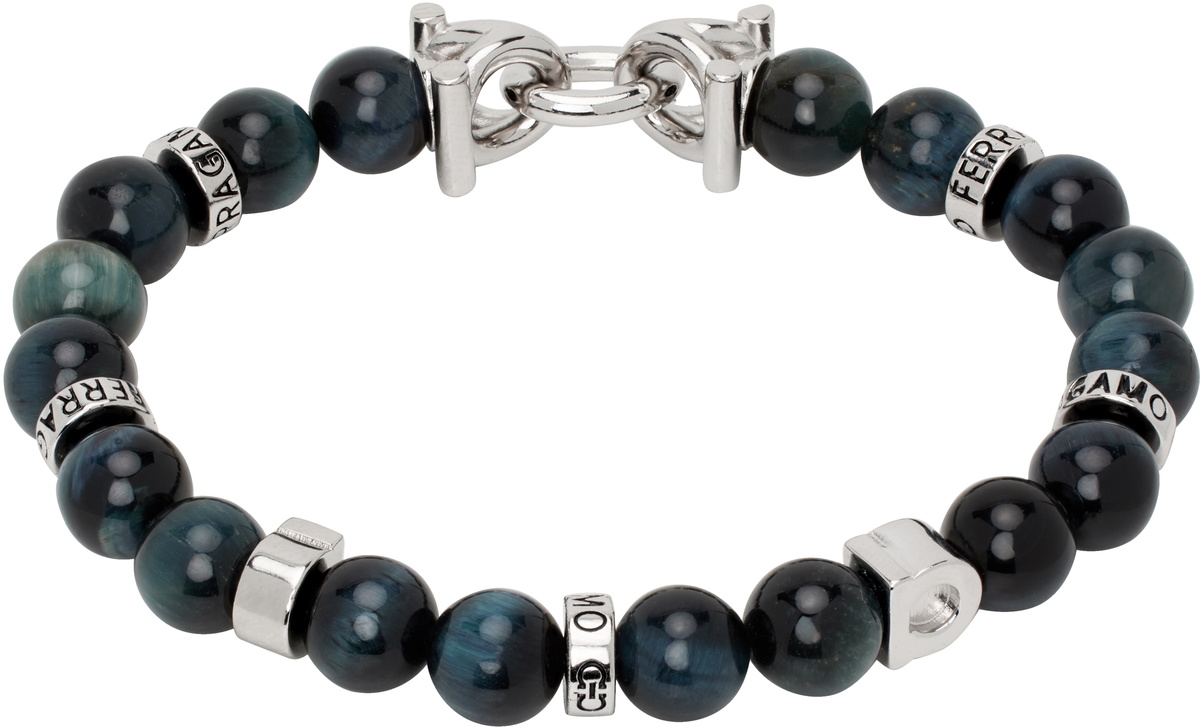 ブレスレット Ferragamo GANCINI LOGO BEADED BRACELET Ferragamo Black & Silver Beaded Gancini Bracelet Salvatore