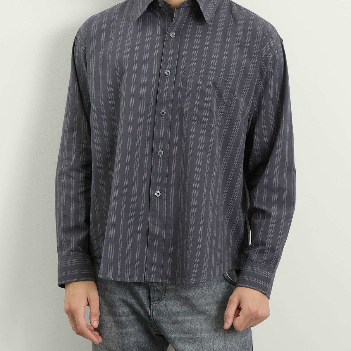 mfpen Men's Executive Shirt in Dark Grey Double Stripe mfpen