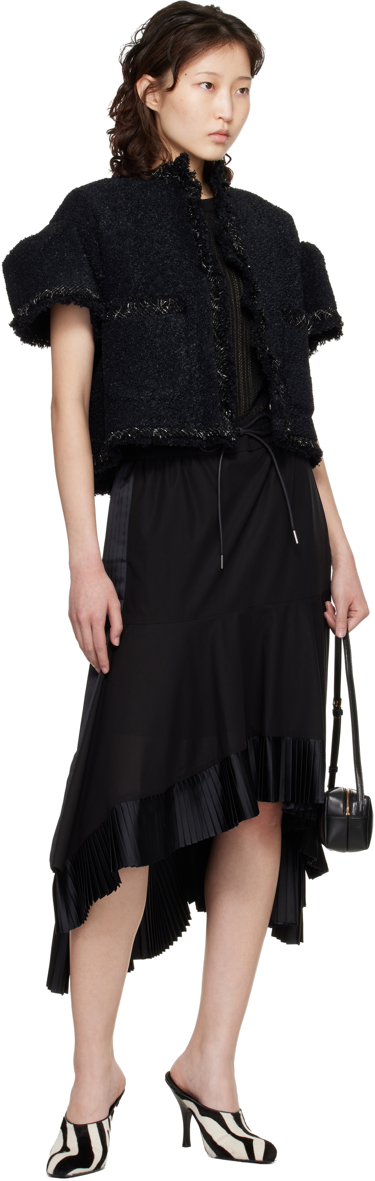 sacai Black Cotton Broadcloth Midi Skirt